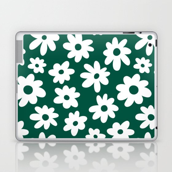 Daisy Flower Pattern (emerald green/white) Laptop & iPad Skin
