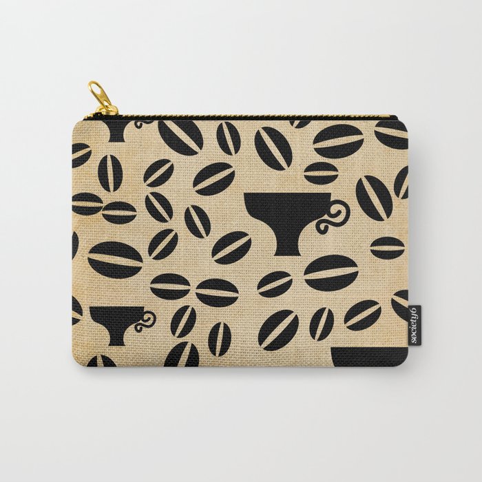 Black Coffee Beans and Cups Seamless Pattern on Vintage  Carry-All Pouch