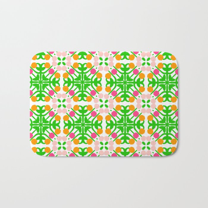 Cheerful Retro Mid-Century Modern Tulip Time Pattern White Bath Mat