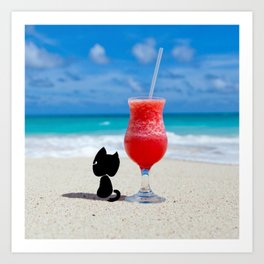 Outdoor Lifestyle - Beach Cat Relax Art Print | Lifestyle, Seashore, Sunshine, Art, Sweet, Beach, Enjoy, Relax, Baliisland, Funny 
