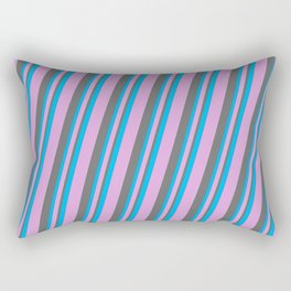 [ Thumbnail: Plum, Dim Gray, and Deep Sky Blue Colored Striped Pattern Rectangular Pillow ]