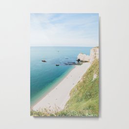 Travel photography print - Etretat France - Chalk cliffs near the blue ocean  Metal Print