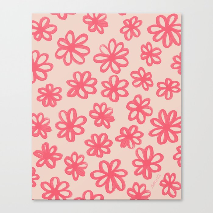 Cute Pink Summer Flowers Daisy Pattern Canvas Print