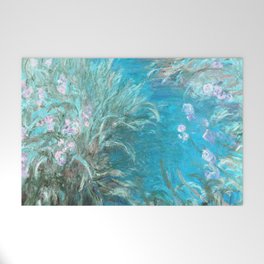 The Path through the Irises floral iris landscape painting by Claude Monet in alternate blue Welcome Mat