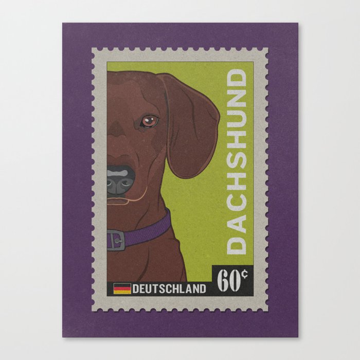 Dachshund Art Poster Postage Stamp Series by Artist A.Ramos. Designed in Bold Colors. Canvas Print