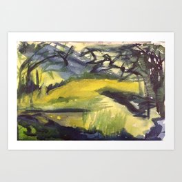 A Day by the Pond Abstract Painting Art Print