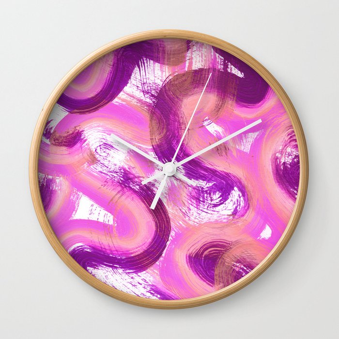 Swirls and Squiggles Abstract Painting - Purple, Magenta and Pink Wall Clock