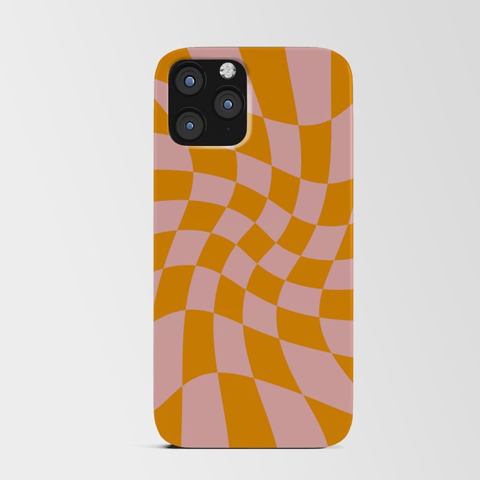 Wavy Check - Orange And Pink - Checkerboard Pattern Print iPhone Card Case