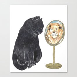 Black cat looking in mirror Painting Canvas Print