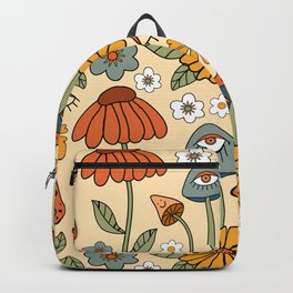 70s Psychedelic Mushrooms & Florals Backpack