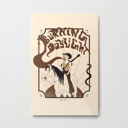 Burning Daylight - Black, Cream, Rust Metal Print | Cowgirl, Retro, Southwestern, Horse, 70S, Graphicdesign, Blackandwhite, Snake, Musician, 90S 