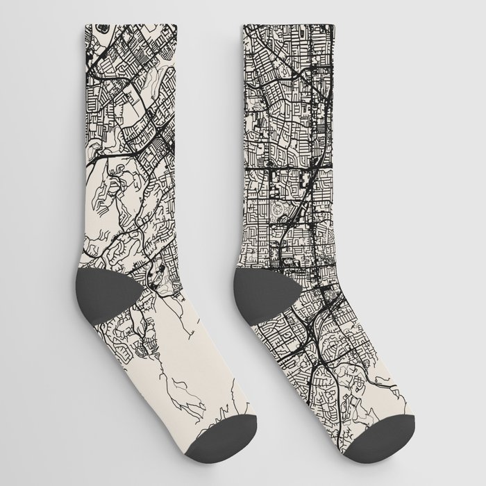 San Jose, USA - Black and White City Map - Minimal Aesthetic Socks