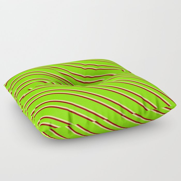 Green, Tan & Dark Red Colored Striped Pattern Floor Pillow