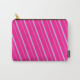 [ Thumbnail: Deep Pink & Light Blue Colored Stripes/Lines Pattern Carry-All Pouch ]