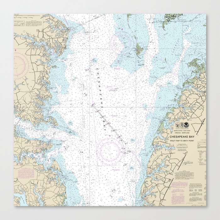 Chesapeake Bay Wolf Trap to Smith Point Nautical Chart 12225 Canvas Print