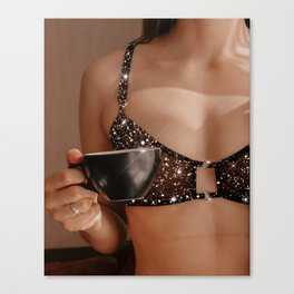 Woman, Glitter Lingerie & a Cup of Coffee Canvas Print
