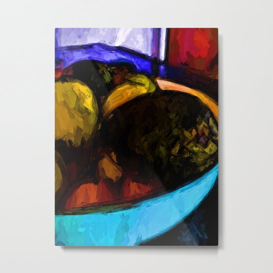 Avocado with Apples and Mandarins in a Bowl Metal Print