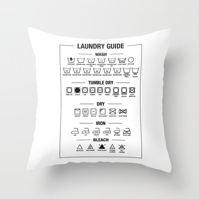 Laundry guide washing symbols Throw Pillow