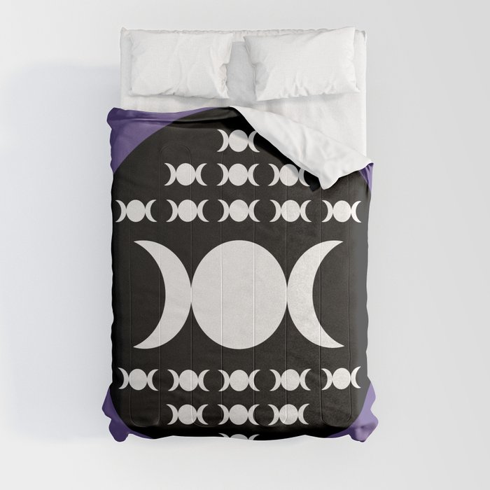 Triple Moon Goddess - White, Black and Ultra Violet Comforter