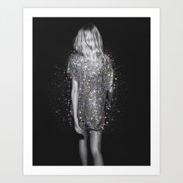 MAGIC GIRL - glitter artwork by Yana Potter, black and white photo, night vibes, sparkling and shiny Art Print