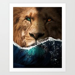 Lion behind the Ocean Art Print