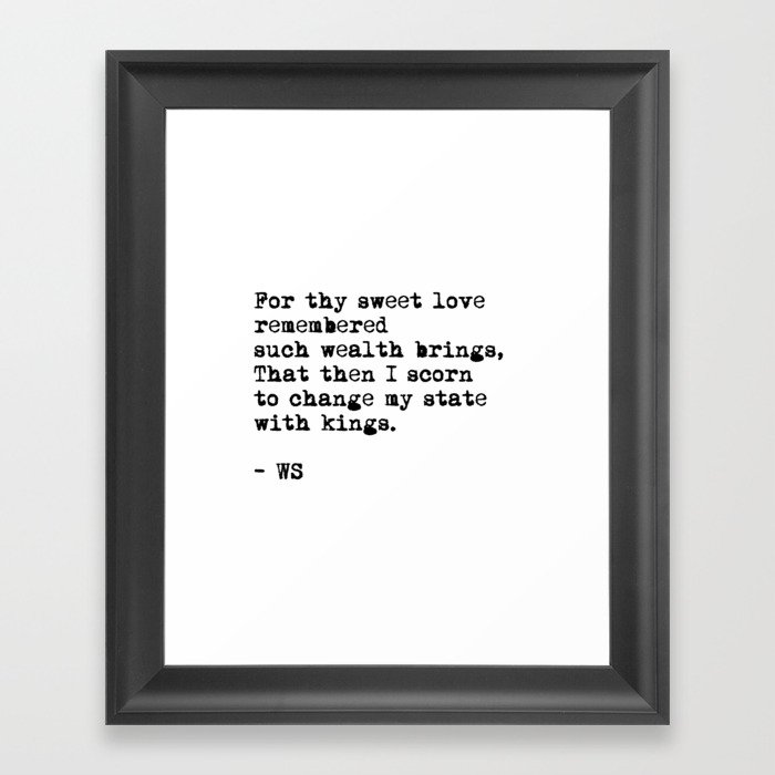Sonnet 29 - Love Sonnet on white Framed Art Print