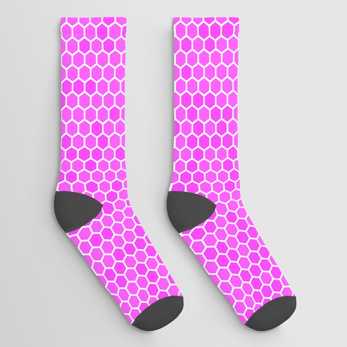 Large Hot Pink Honeycomb Bee Hive Geometric Hexagonal Design Socks