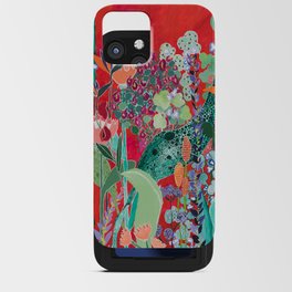 Red floral Jungle Garden Botanical featuring Proteas, Reeds, Eucalyptus, Ferns and Birds of Paradise iPhone Card Case