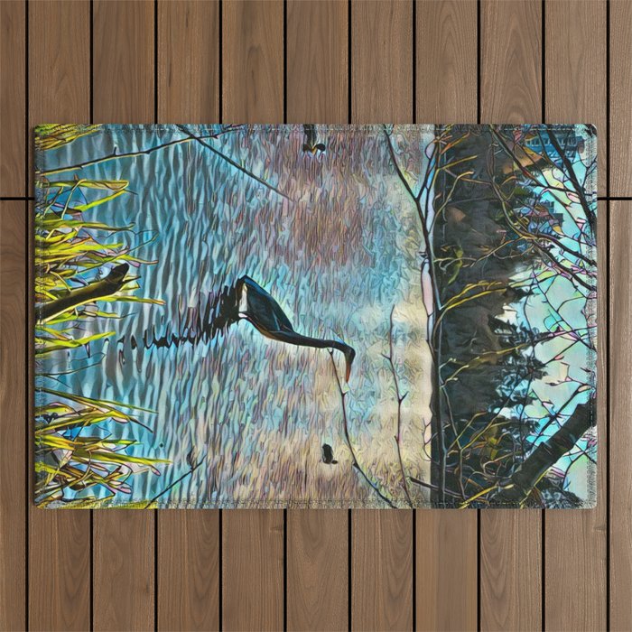 Heron in the Water - Wildlife Art Print Outdoor Rug