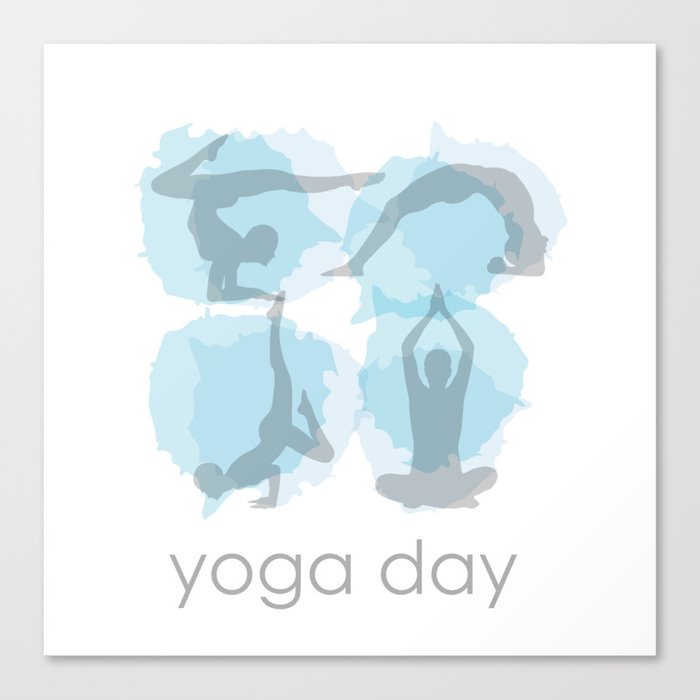 Yoga day workout silhouettes on watercolor paint splashes	 Canvas Print