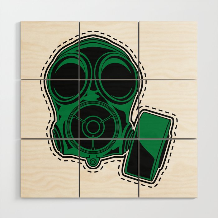 Cut Out And Keep Gas Mask Green Wood Wall Art By Clevernamedesigns