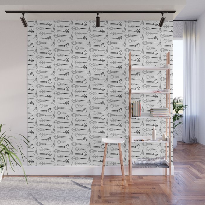 Victorian Hair Cutting Scissors - (Light) Seamless Pattern Wall Mural by  Best Vibes Only | Society6