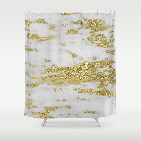 Marble Glittery Gold Marble on White Design Shower