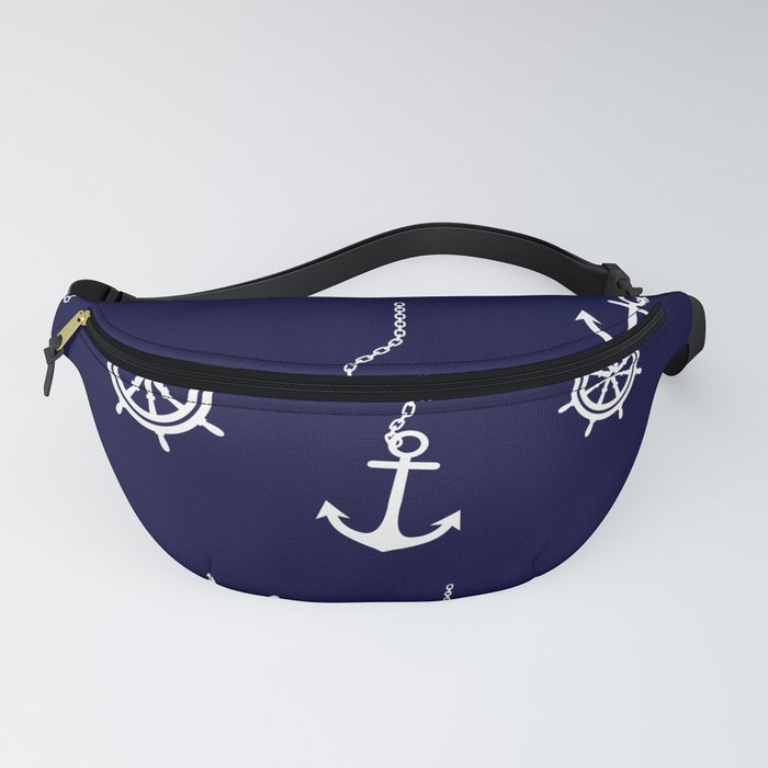 Nautical Navy Pattern with Anchors and Steering Wheels Fanny Pack