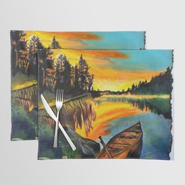 'Water Like Glass' Hand-Drawn Original Canoe Pastels Art - Placemat