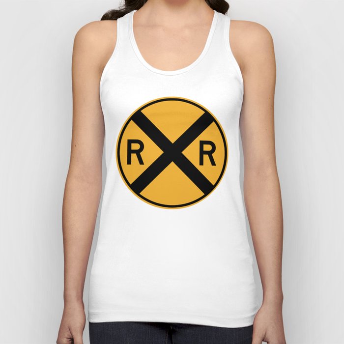 RAILROAD SIGN. Circular Yellow and Black with crossing sign. Tank Top