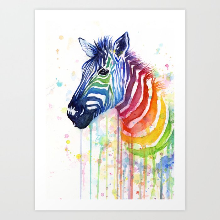 Zebra Watercolor Rainbow Animal Painting Ode to Fruit Stripes Art Print