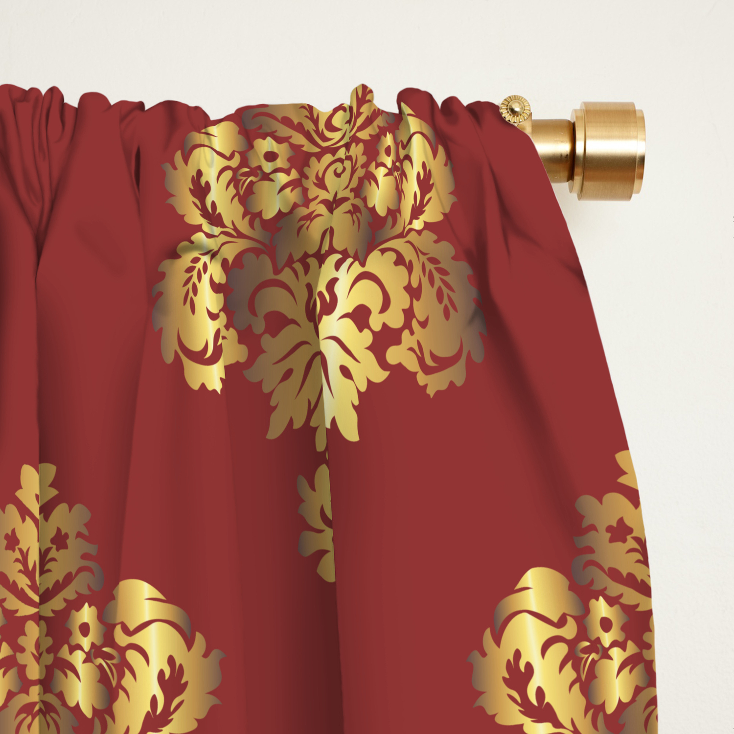 Gold Damask Flowers And Pearls On Red Background Blackout Curtain