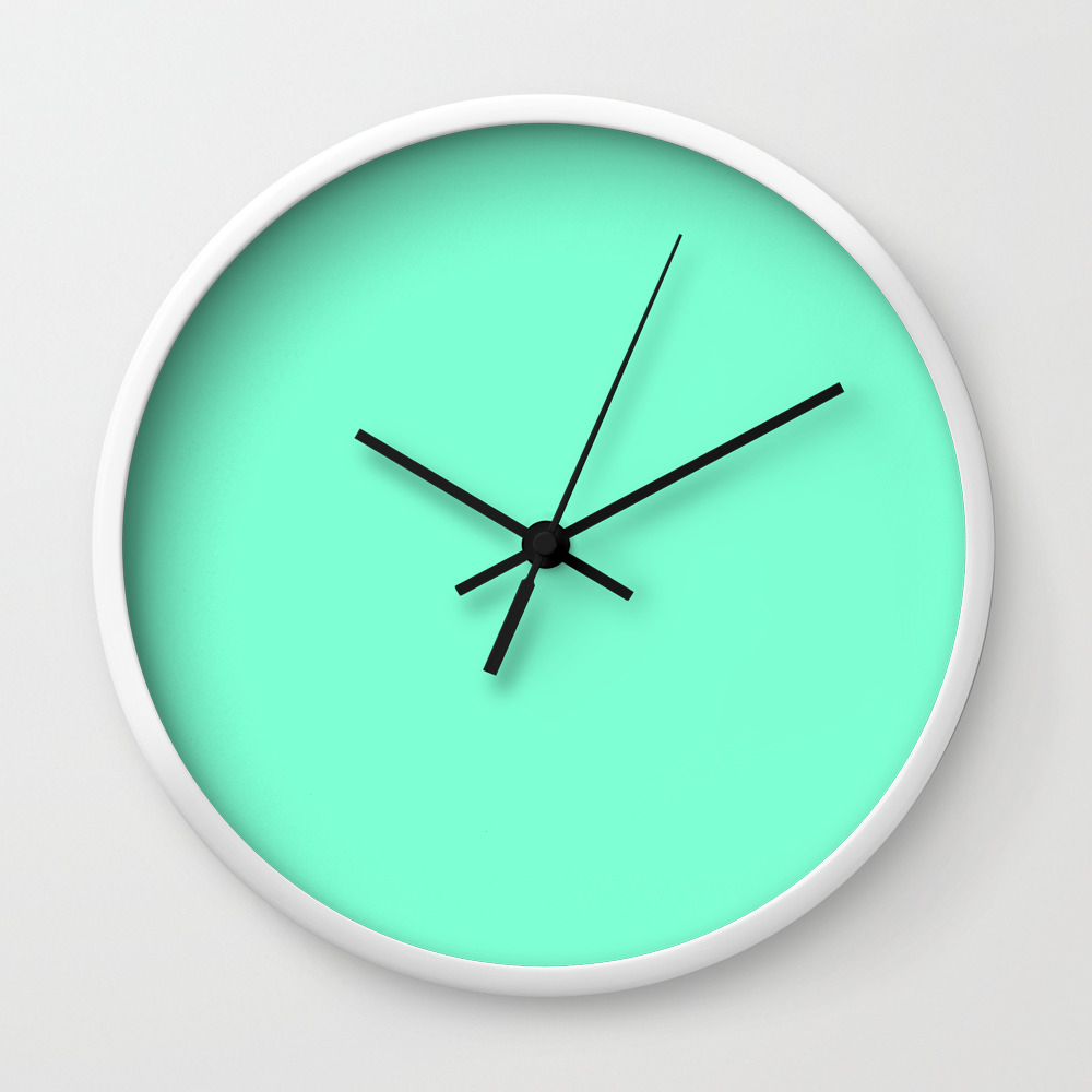 Solid Bright Aquamarine Aqua Blue Green Color Wall Clock By Podartist Society6