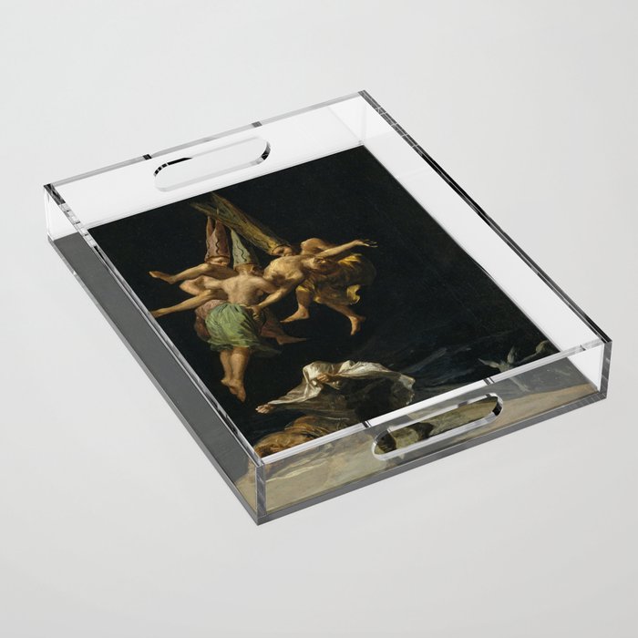 The witches' flight gothic horror surrealism portrait painting by Francisco Goya Acrylic Tray