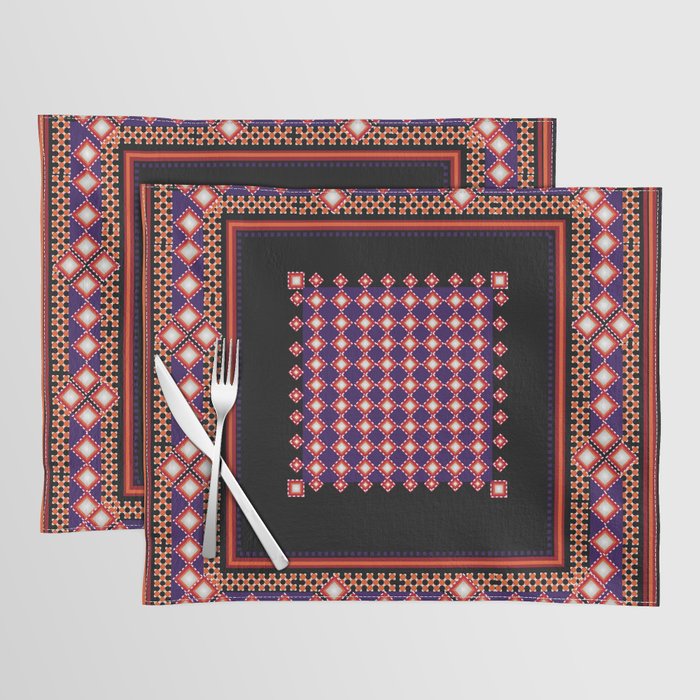 Geometric frame design, Traditional Embroidery pattern, seamless cultural folk art. Placemat