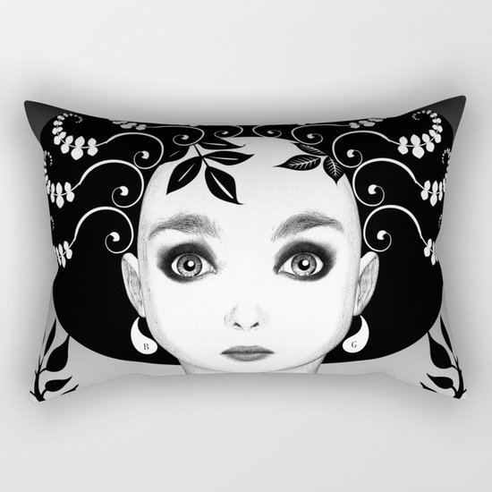 Black and white floral portrait Rectangular Pillow