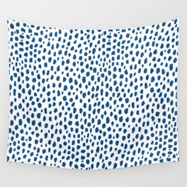 Handmade Polka Dot Paint Brush Pattern (Pantone Classic Blue and White) Wall Tapestry