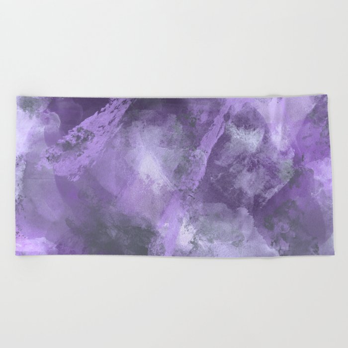 Stormy Abstract Art In Purple And Gray Beach Towel By