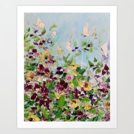 Bright flower meadow butterflies. Summer field landscape rich colors. Art Print