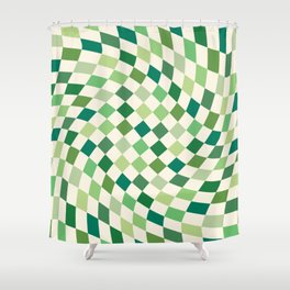 Green Checkered Swirl Shower Curtain
