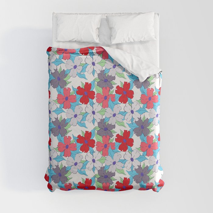 vivid purple red green flowering dogwood symbolize rebirth and hope Duvet Cover