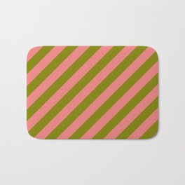[ Thumbnail: Light Coral and Green Colored Striped/Lined Pattern Bath Mat ]