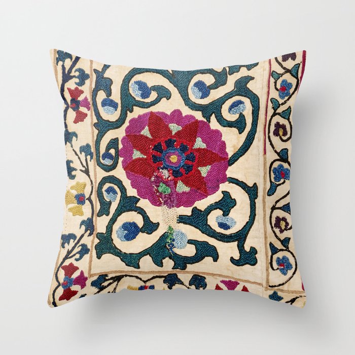 Shakhrisyabz Suzani Joynamoz Uzbekistan Floral Embroidery Print Throw Pillow