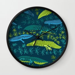 newt pattern - blue Wall Clock